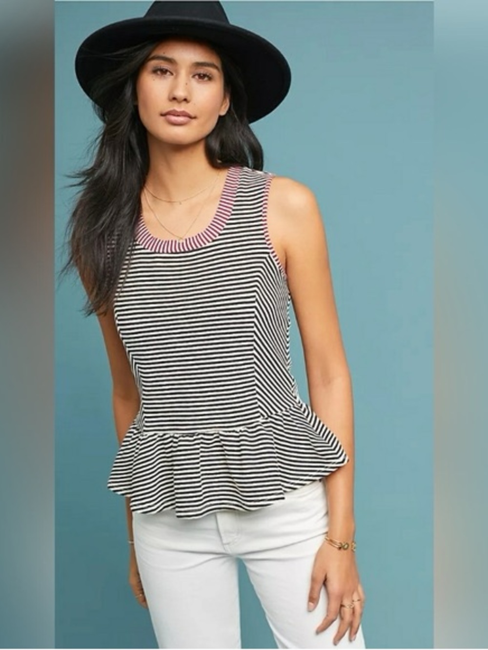 Anthropologie Dolan White Black Stripe Tank Top medium m left cost belmar